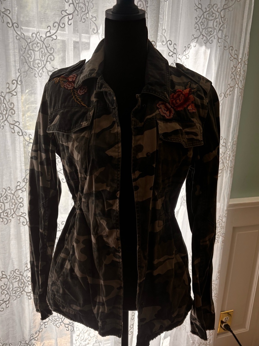 Embroidered Camo Utility Jacket - Olive Green